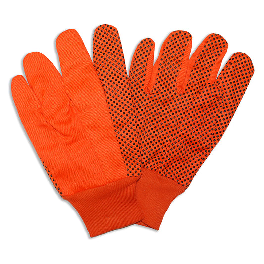 1 Dozen Canvas, Knit Wrist, PVC Dots, Hi-Vis Orange: #2710