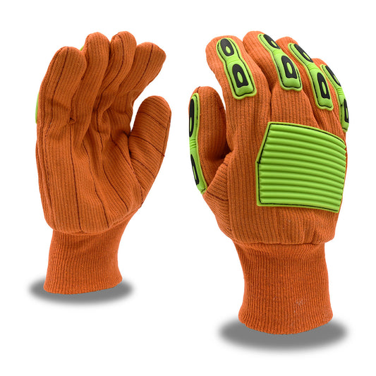 1 Dozen Canvas, TPR, Knit Wrist, Corded, Double Palm, Hi-Vis Orange: #2800TPR